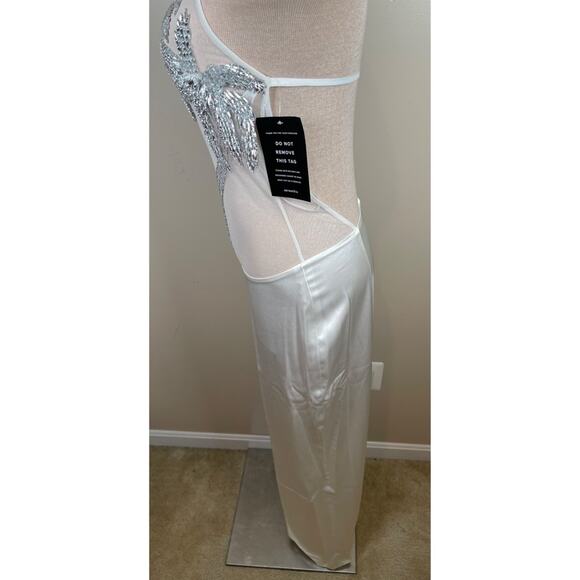 Retrofete Meridian Sheer Palm Tree Crystal Bead Embellished Maxi Dress Sz Small - Picture 8 of 16